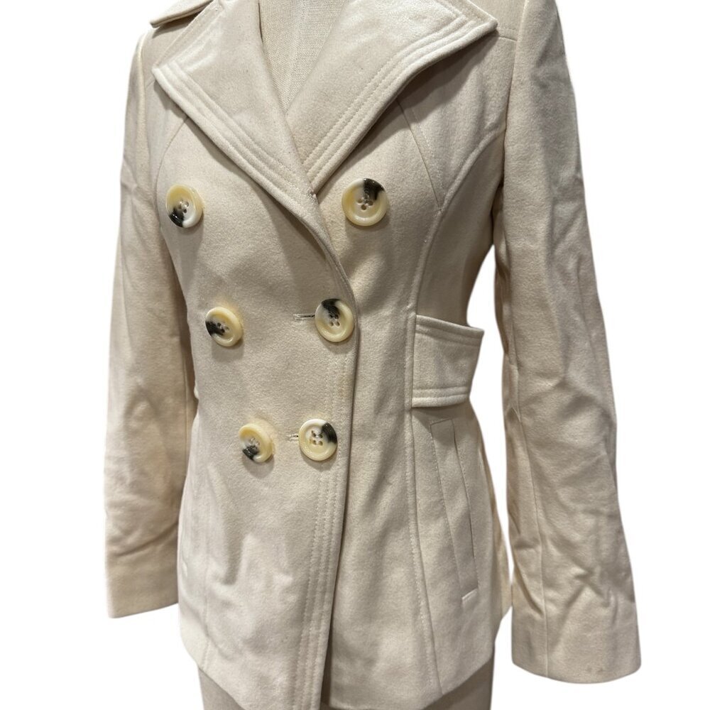 Vintage G by Guess Y2K Wool Peacoat – Ivory with Tortoise Buttons (Size Small) - Picture 3 of 4